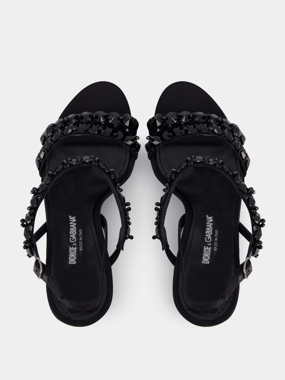 Black Satin Rhinestone High-Heel Sandals - Image 4