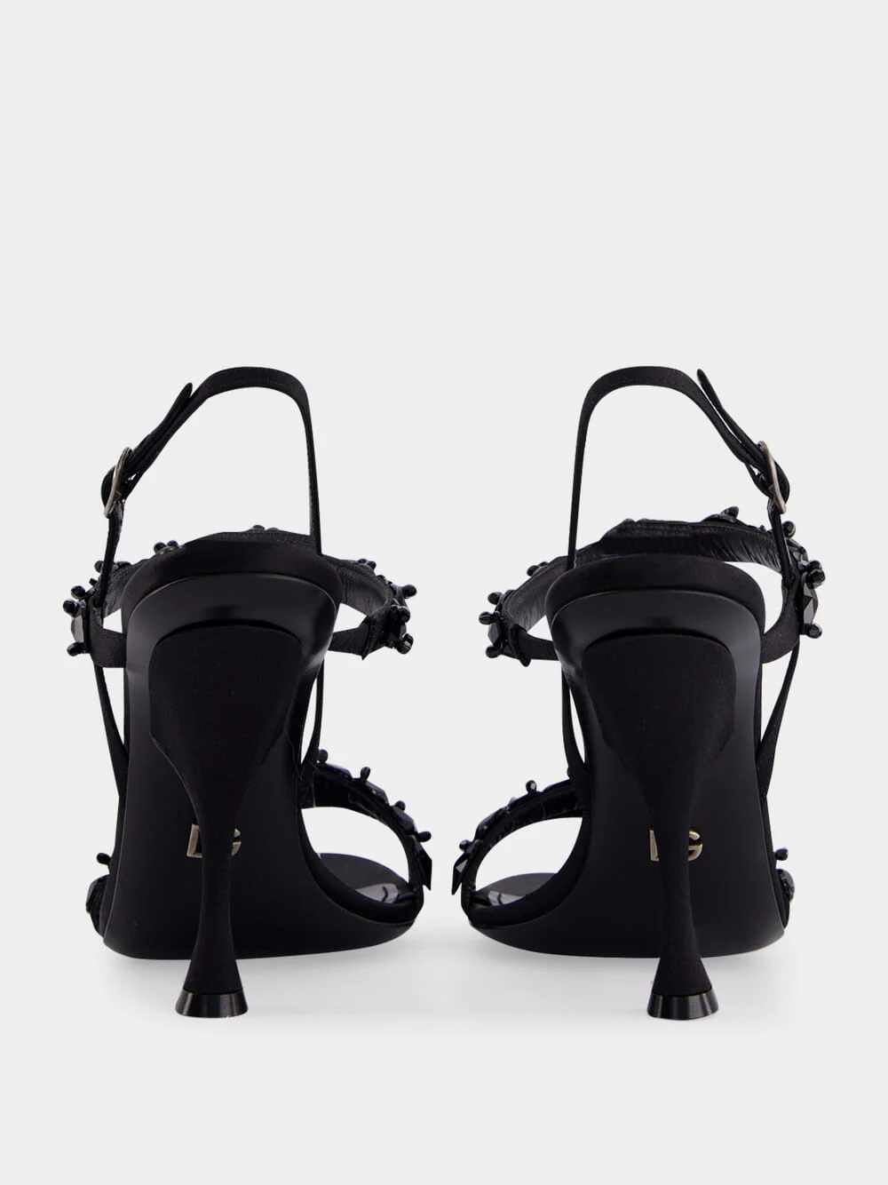Black Satin Rhinestone High-Heel Sandals - Image 5