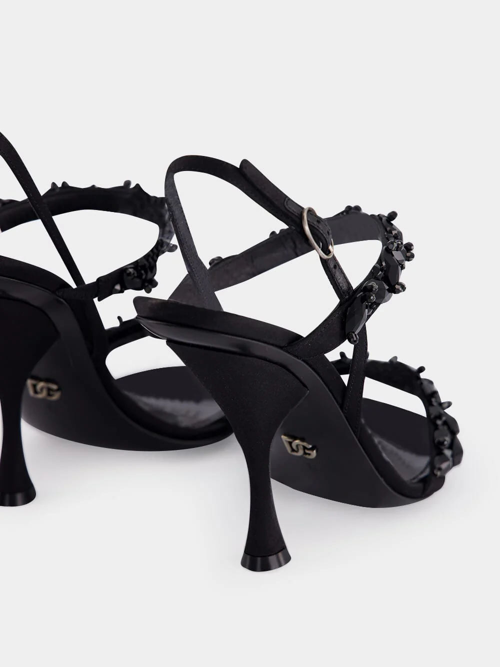 Black Satin Rhinestone High-Heel Sandals - Image 6