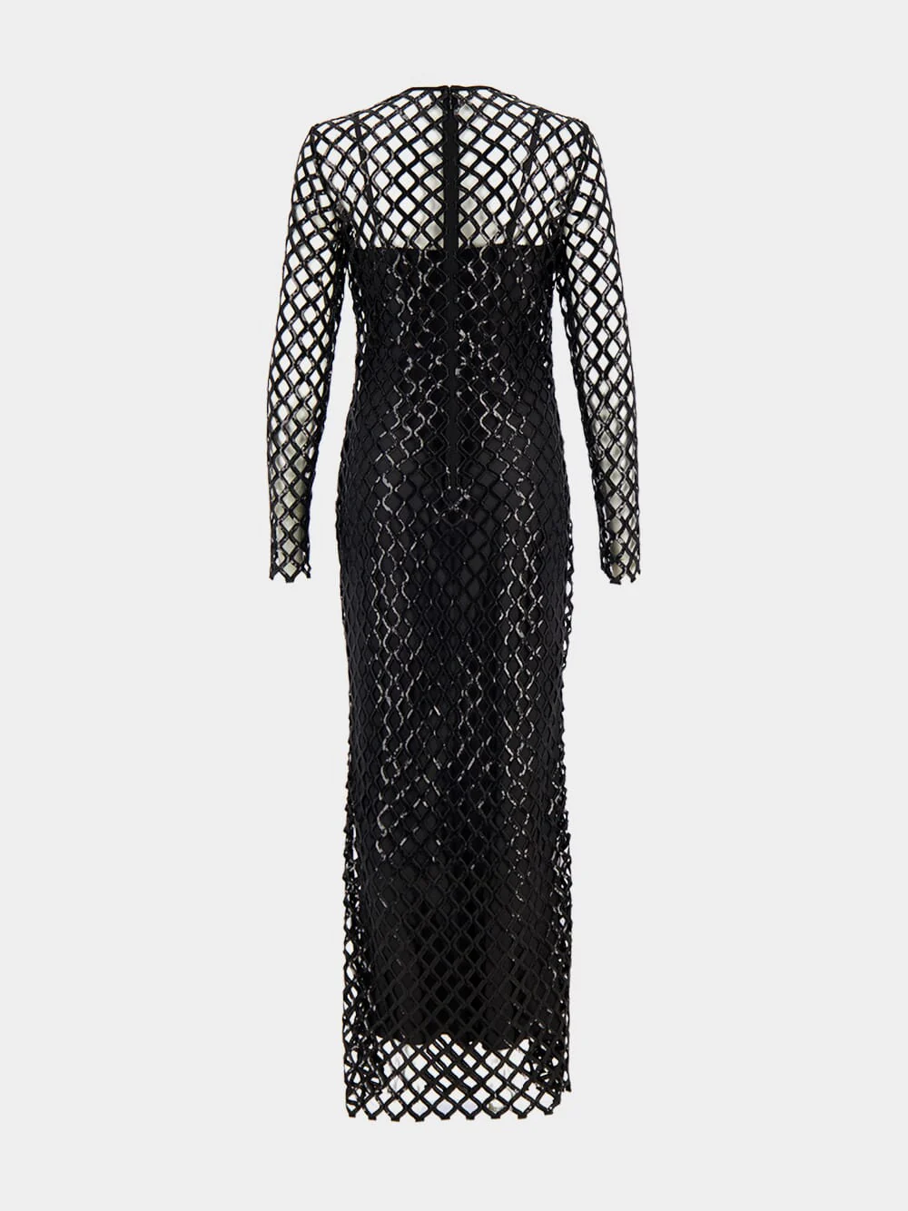 Black Sequin Mesh Long Sleeve Maxi Dress - Image 2