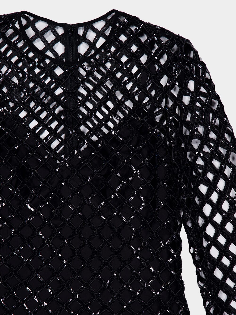 Black Sequin Mesh Long Sleeve Maxi Dress - Image 3