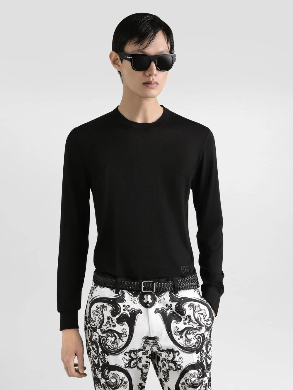 Black Silk Crewneck Pullover - Image 2