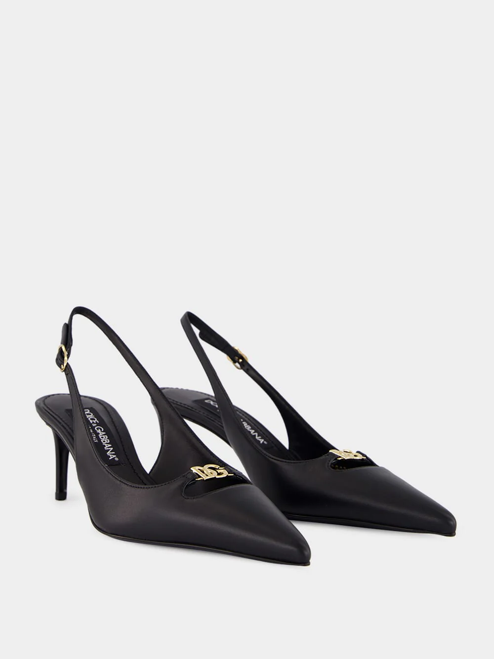 Black Silk Nappa Leather Slingbacks - Image 3