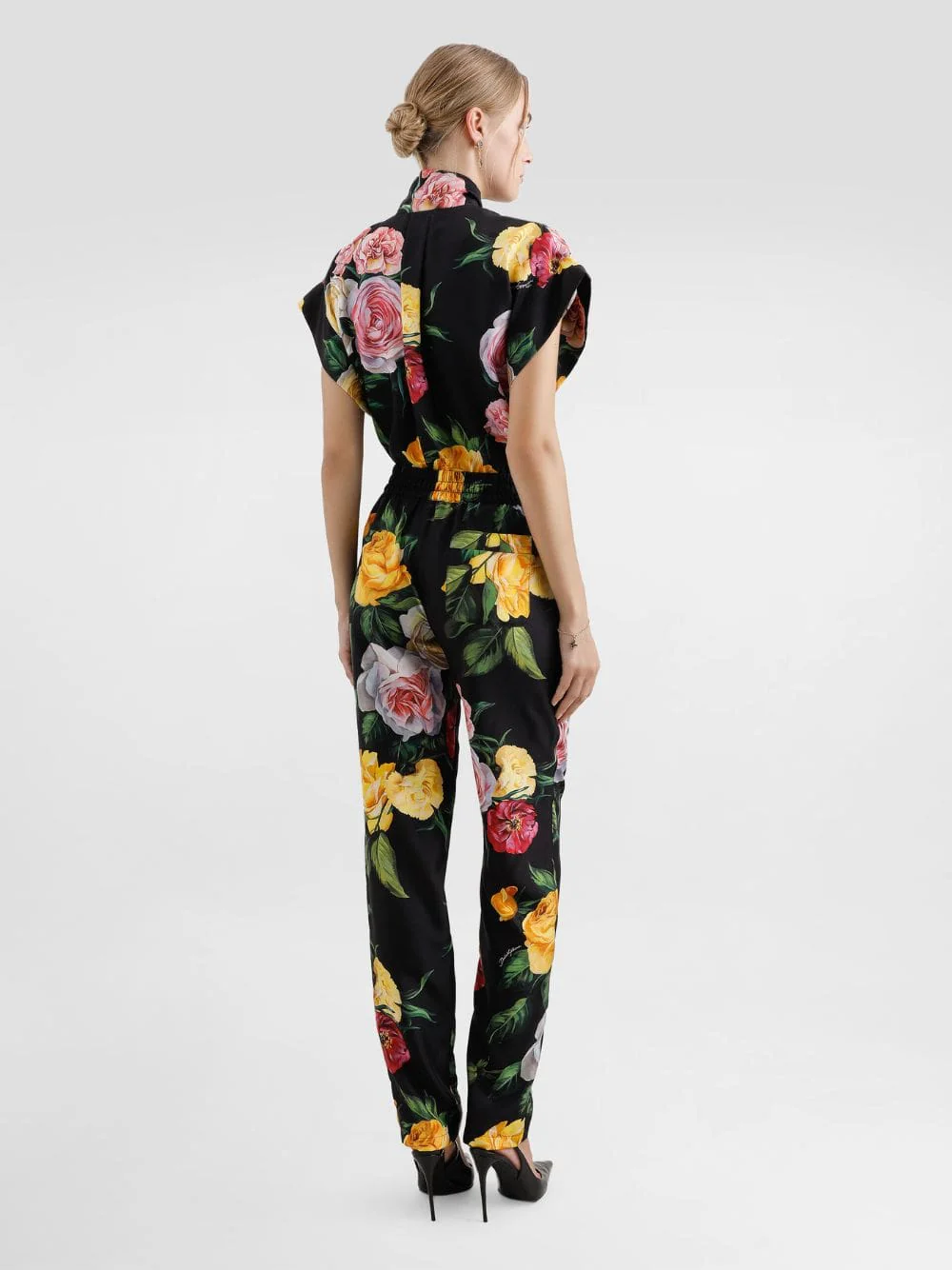 Black Silk Shirt with Peony & Rose Print - Image 3