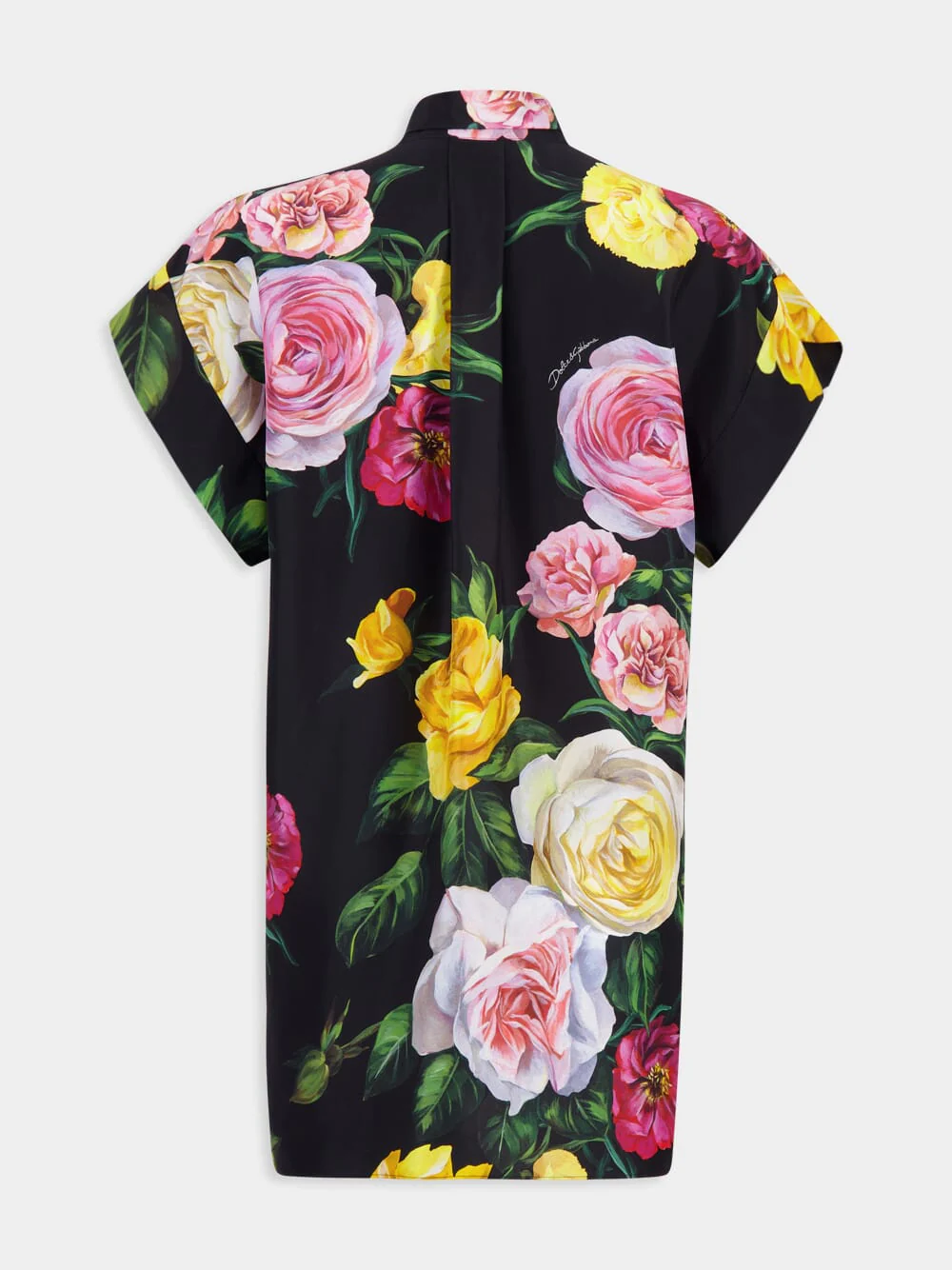 Black Silk Shirt with Peony & Rose Print - Image 4