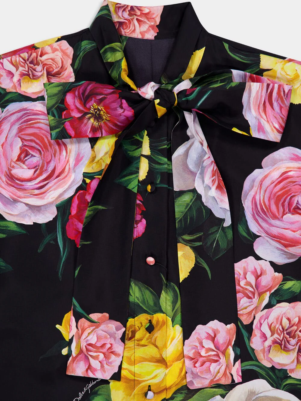 Black Silk Shirt with Peony & Rose Print - Image 5