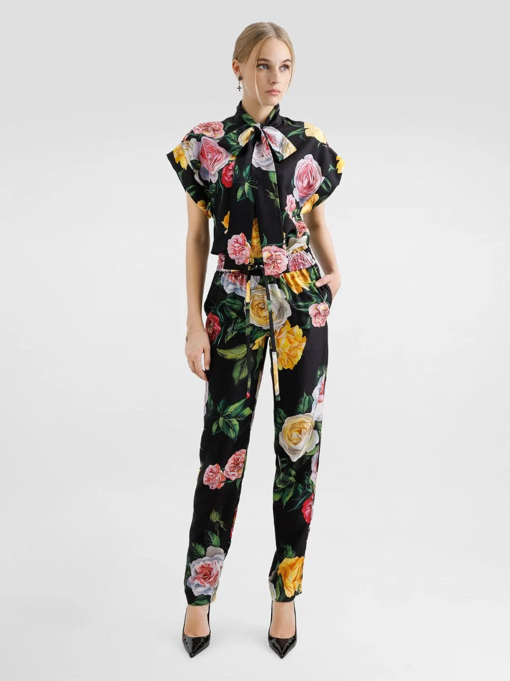 Black Silk Shirt with Peony & Rose Print - Image 7