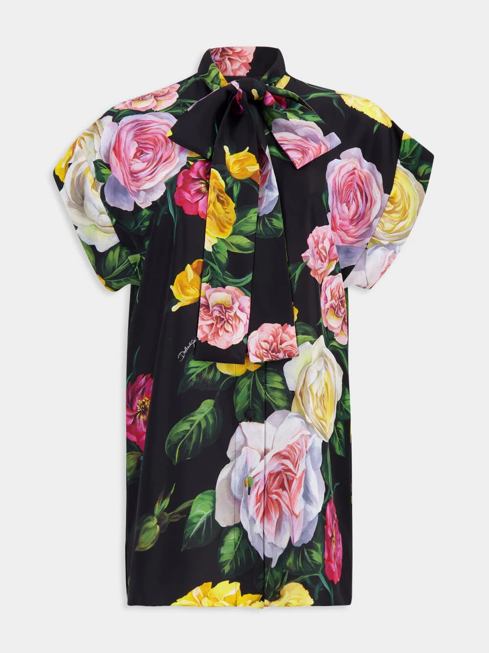 Black Silk Shirt with Peony & Rose Print - Image 8