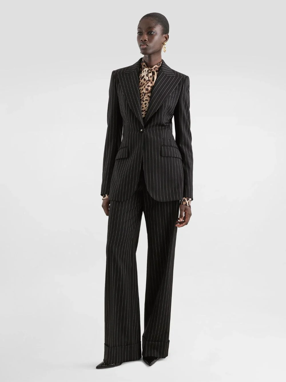 Black Single-Breasted Pinstripe Wool Jacket