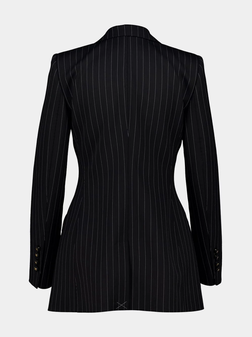 Black Single-Breasted Pinstripe Wool Jacket - Image 4