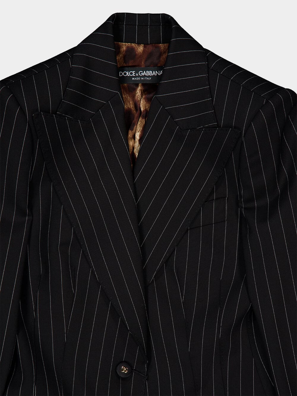Black Single-Breasted Pinstripe Wool Jacket - Image 5