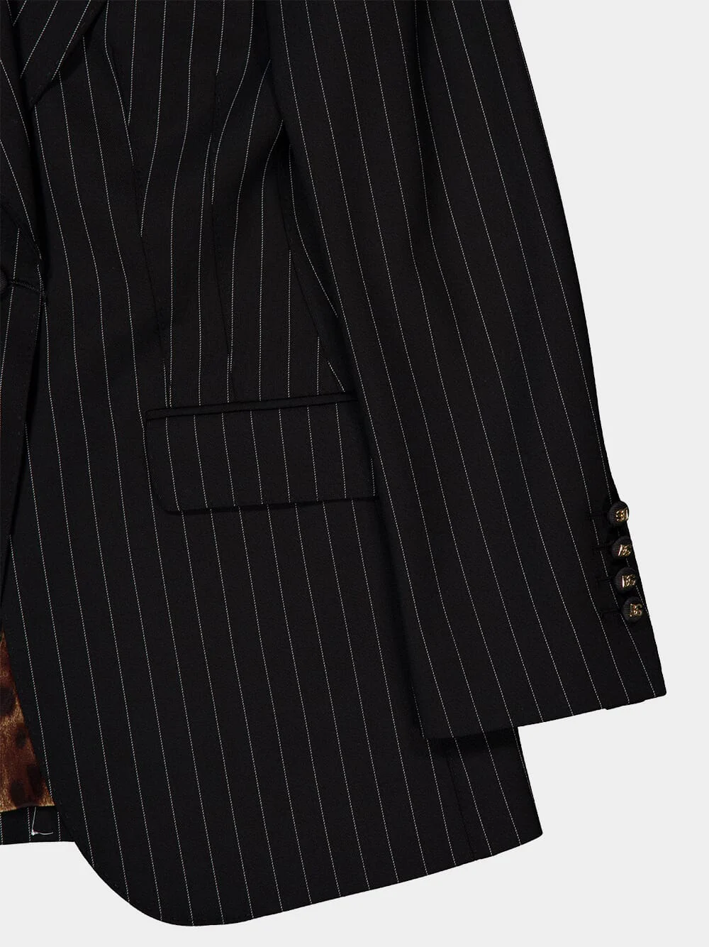 Black Single-Breasted Pinstripe Wool Jacket - Image 6