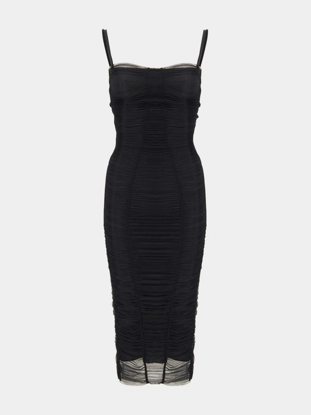 Black Tulle Calf-Length Draped Dress - Image 2