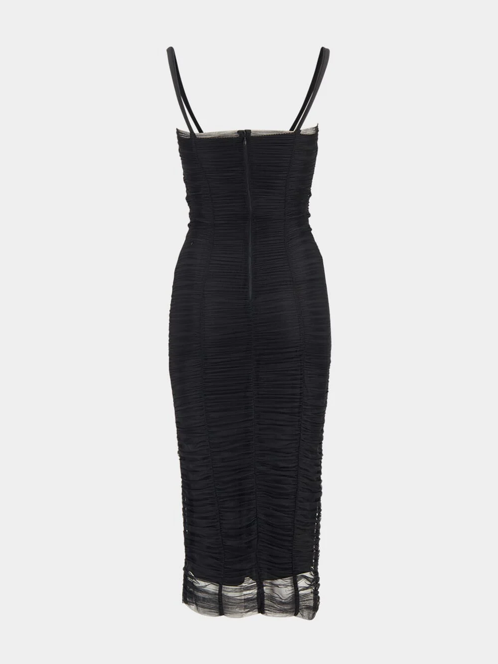 Black Tulle Calf-Length Draped Dress - Image 4