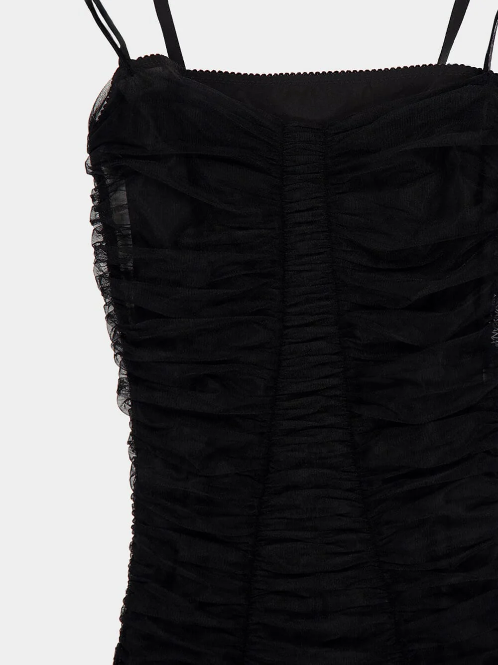 Black Tulle Calf-Length Draped Dress - Image 6