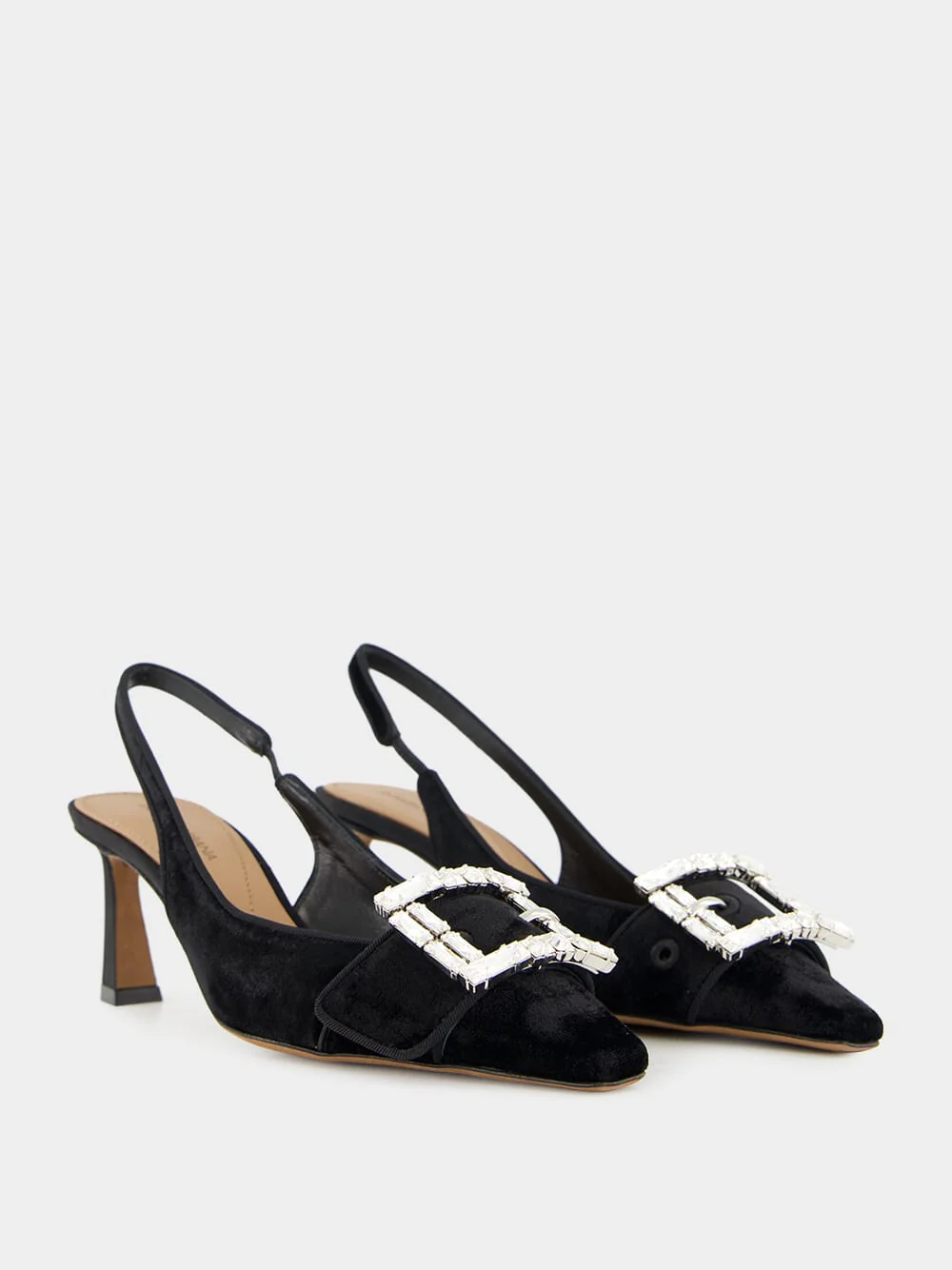 Black Velvet Slingbacks with Jeweled Buckle - Image 10