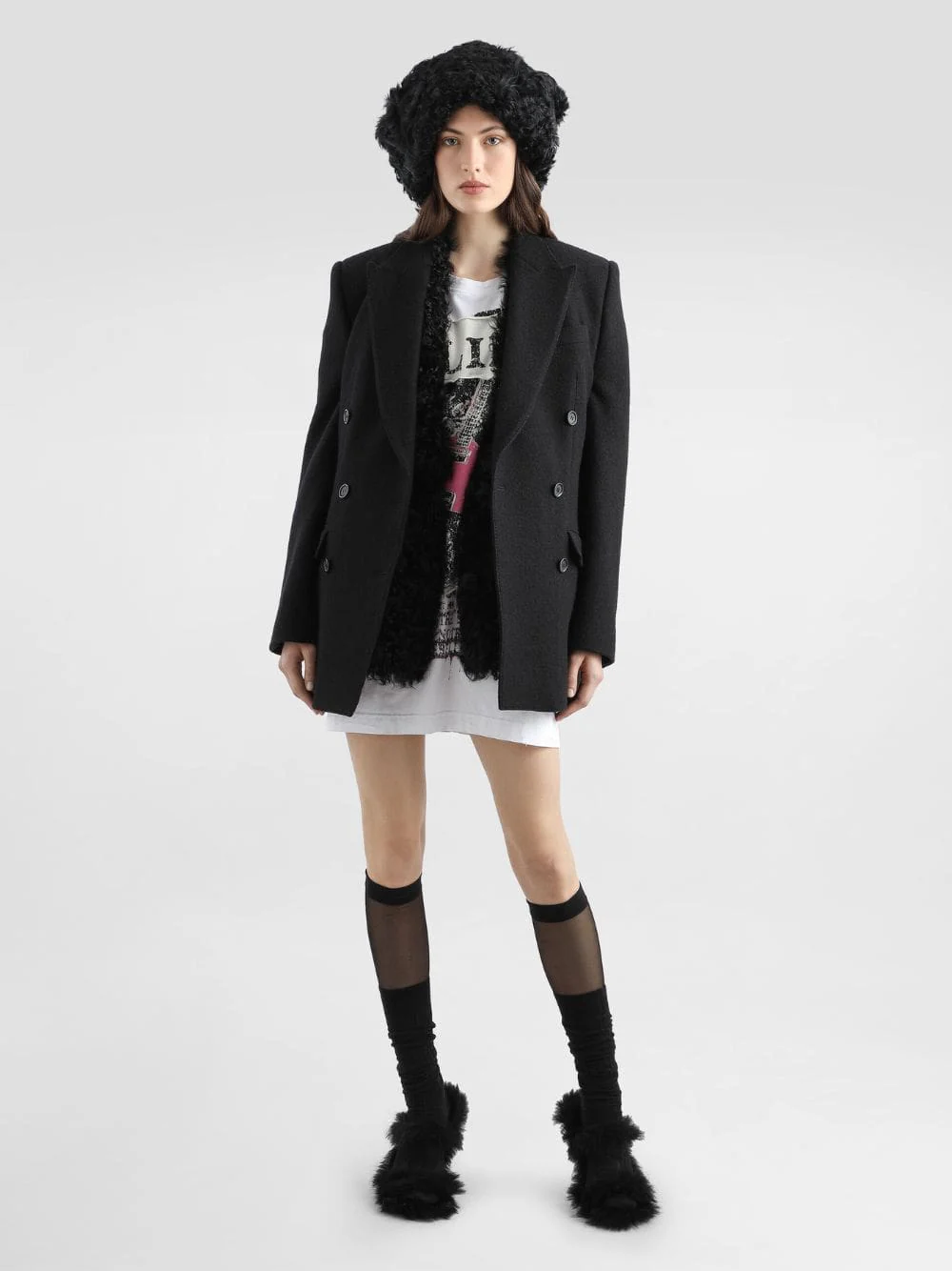 Black Wool Cloth Double-Breasted Jacket