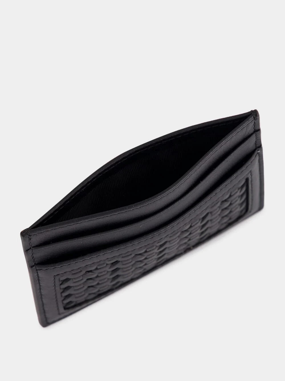 Black Woven Calfskin Leather Card Holder - Image 3