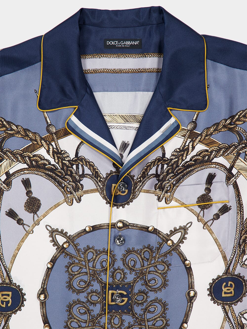 Blue Cargo-Print Silk Twill Shirt - Image 5