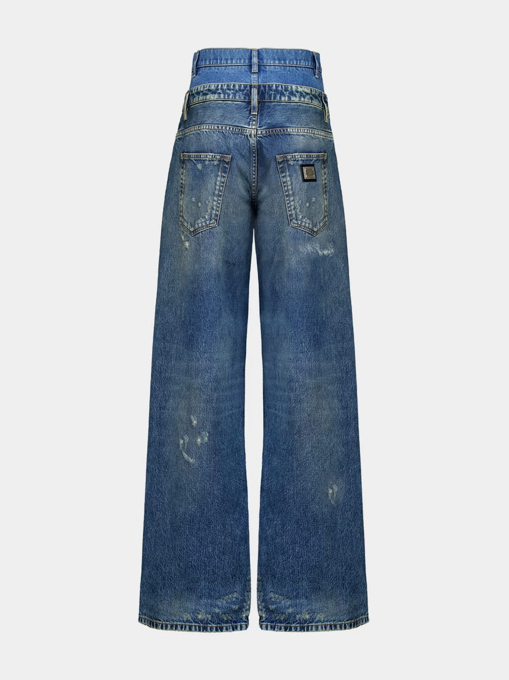 Blue Distressed Wide-Leg Denim Jeans - Image 2