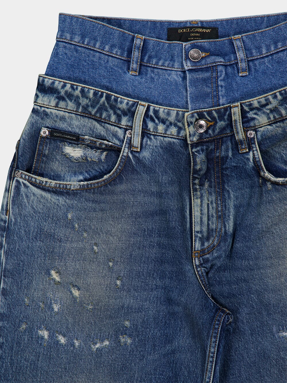 Blue Distressed Wide-Leg Denim Jeans - Image 3