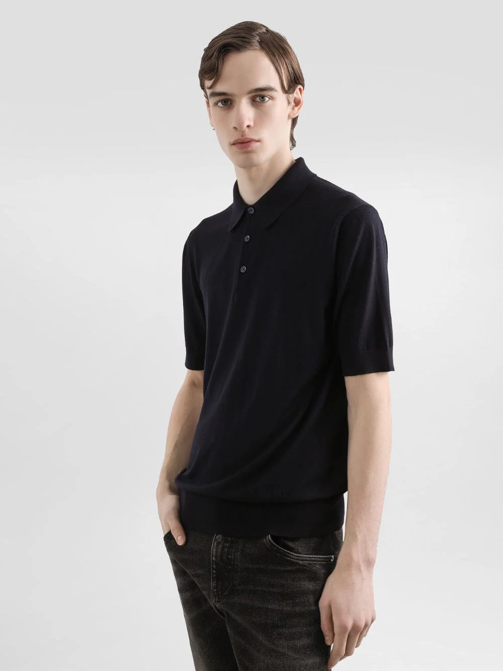 Blue Fine-Gauge Wool Polo Shirt - Image 2