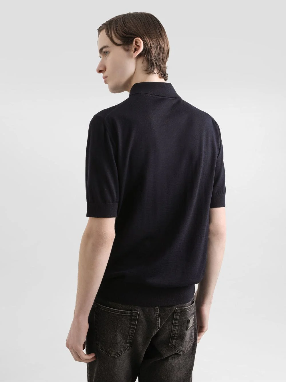 Blue Fine-Gauge Wool Polo Shirt - Image 4
