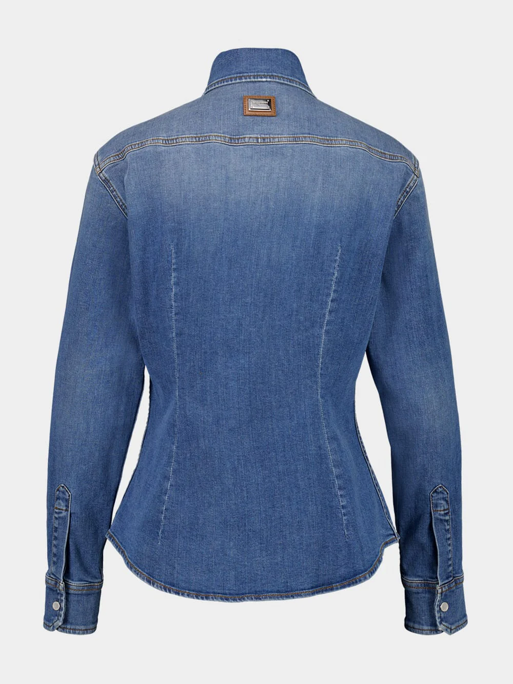 Blue Fitted Denim Shirt with Western Stitching - Image 3
