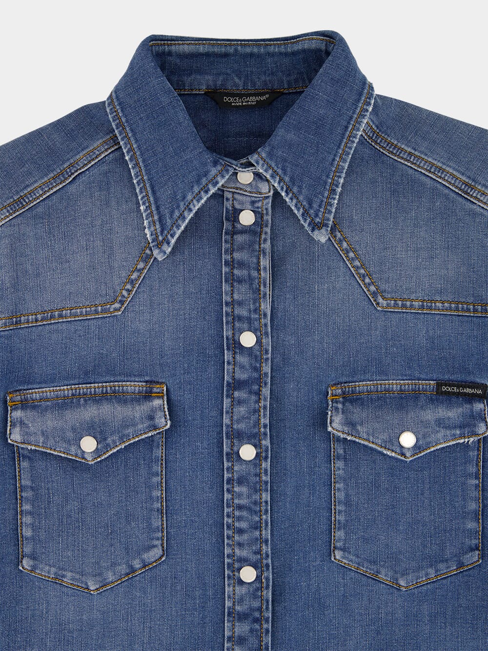 Blue Fitted Denim Shirt with Western Stitching - Image 5