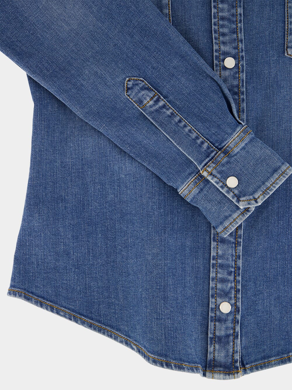 Blue Fitted Denim Shirt with Western Stitching - Image 6