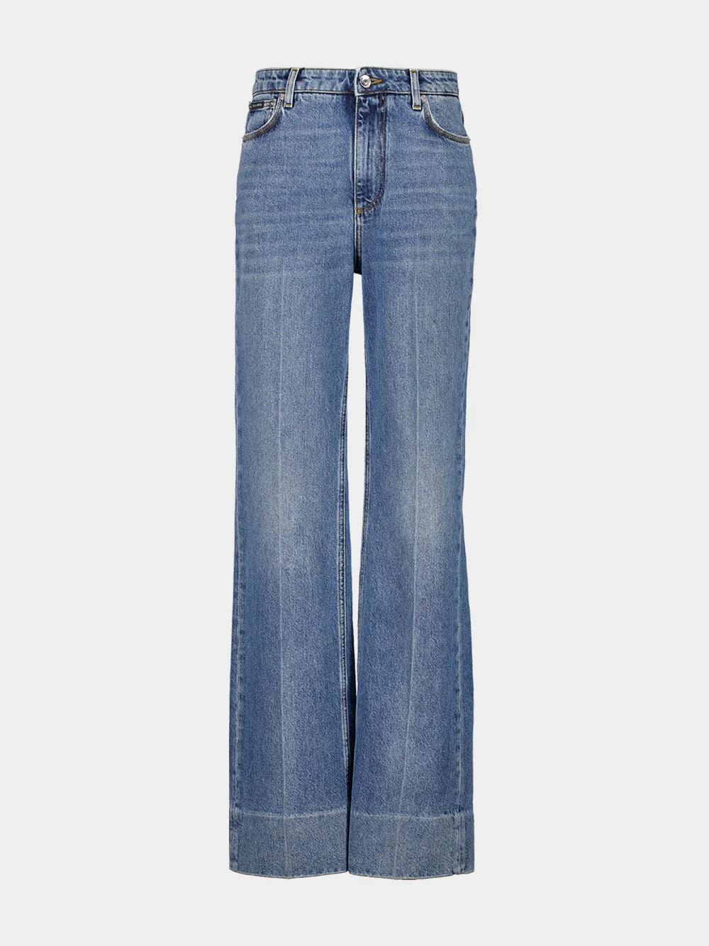 Blue High-Waist 5-Pocket Denim Trousers