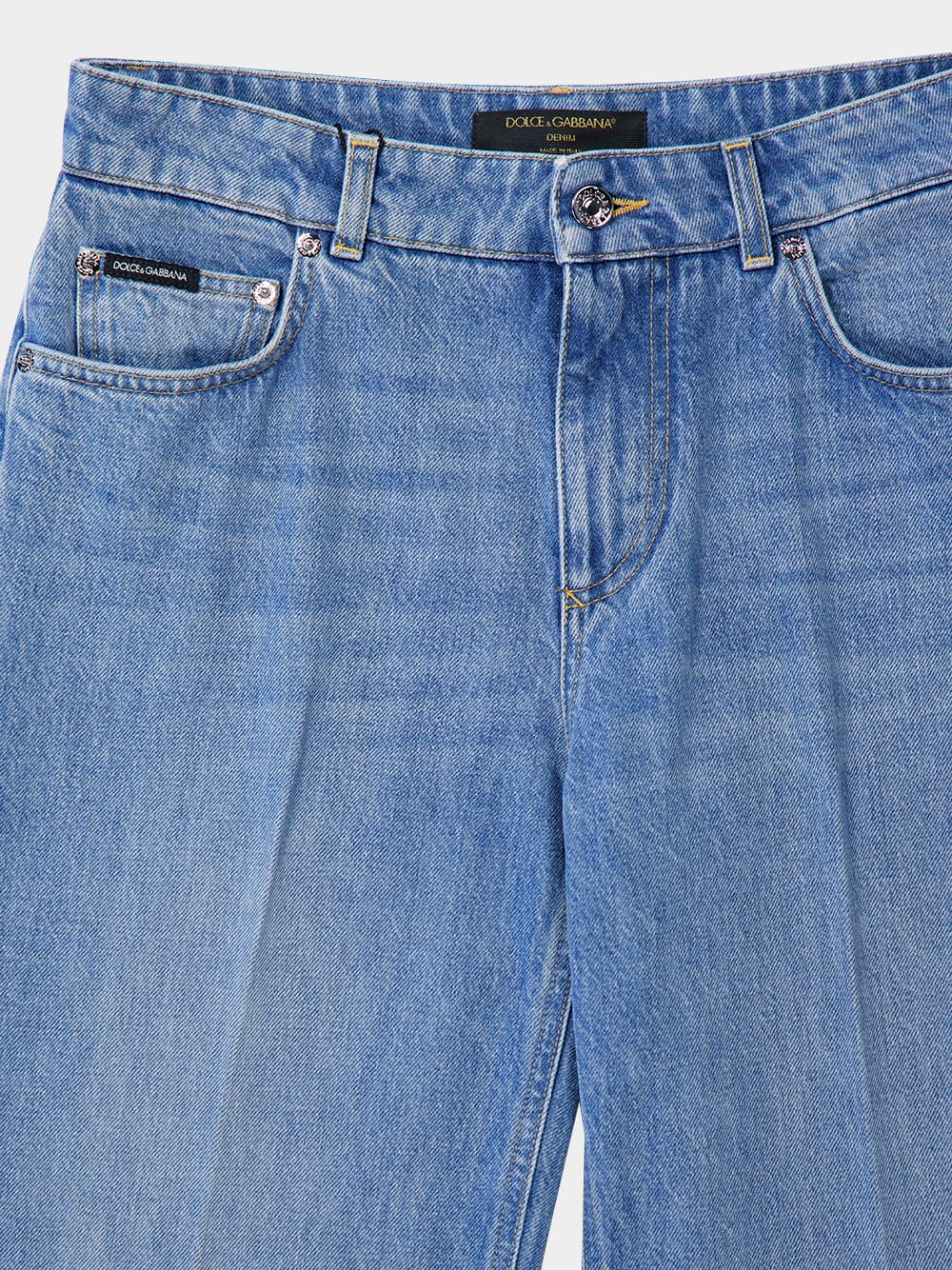 Blue Loose Denim Jeans with Pressed Pleat - Image 7