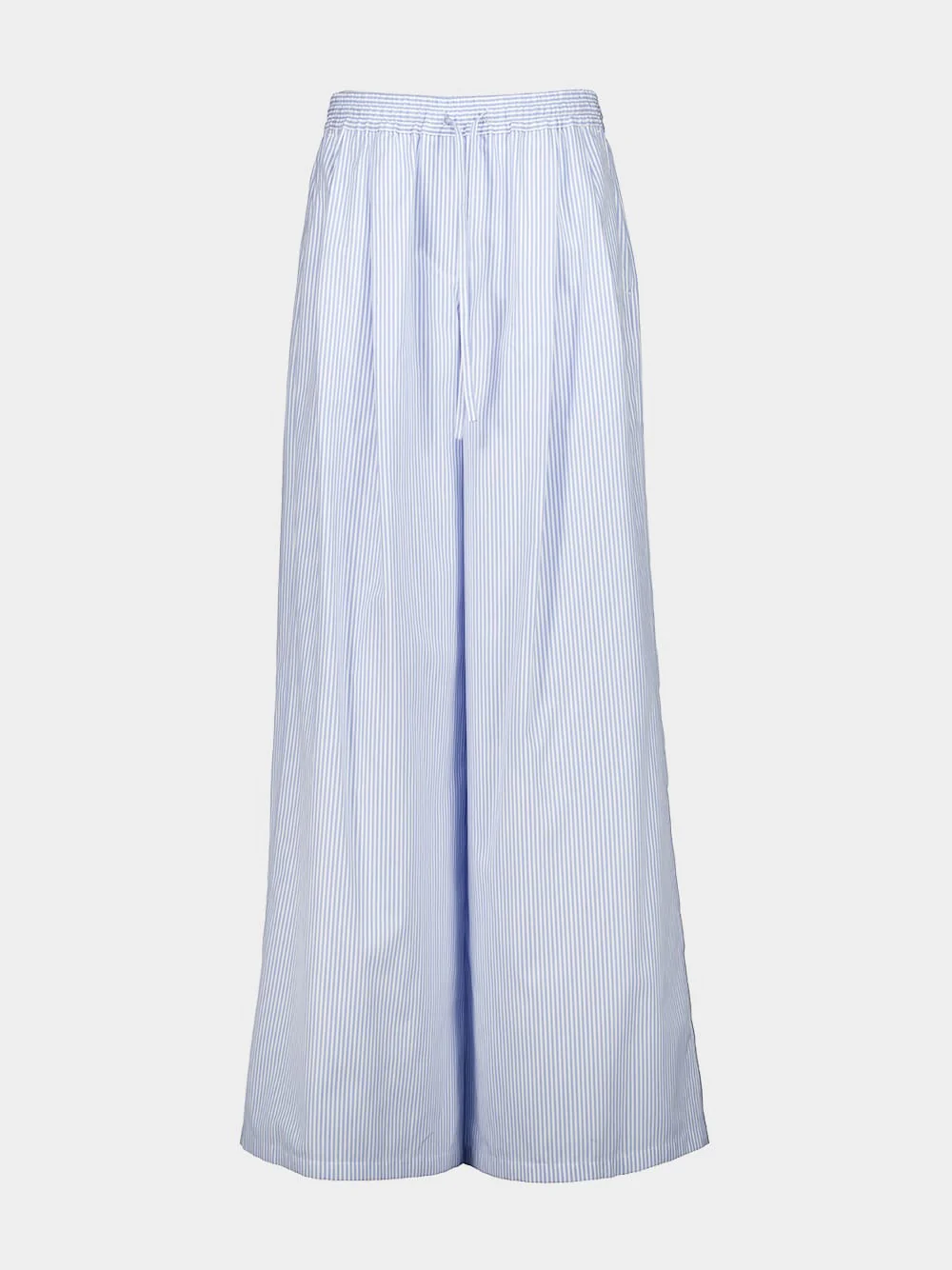 Blue Striped Cotton Wide-Leg Trousers