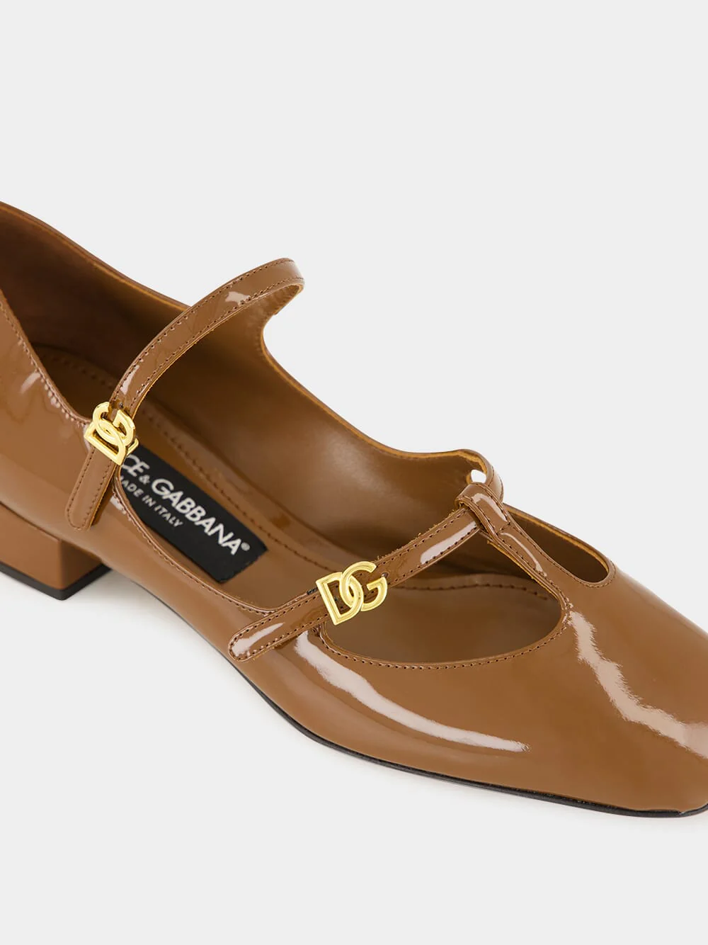 Brown Patent Mid-Heel Mary Jane Pumps - Image 6