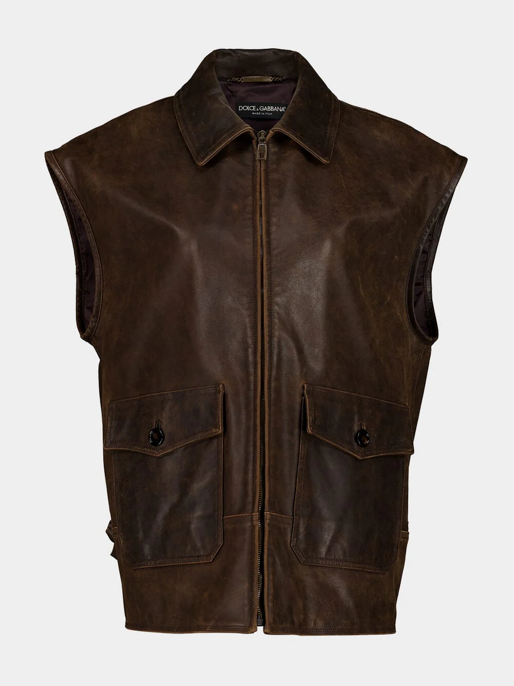 Brown Sleeveless Leather Jacket
