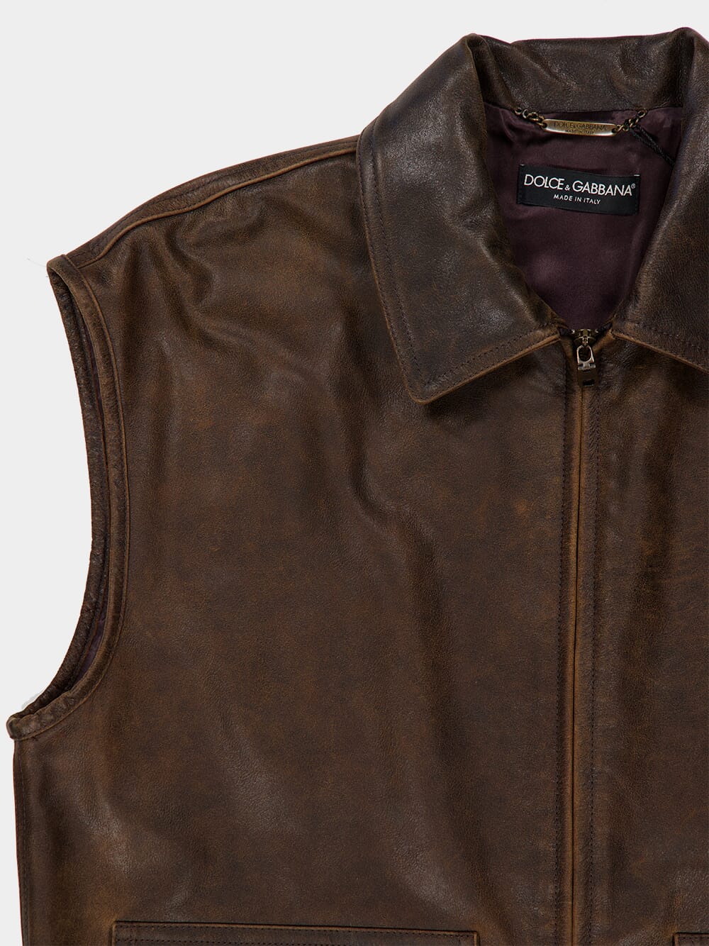 Brown Sleeveless Leather Jacket - Image 3