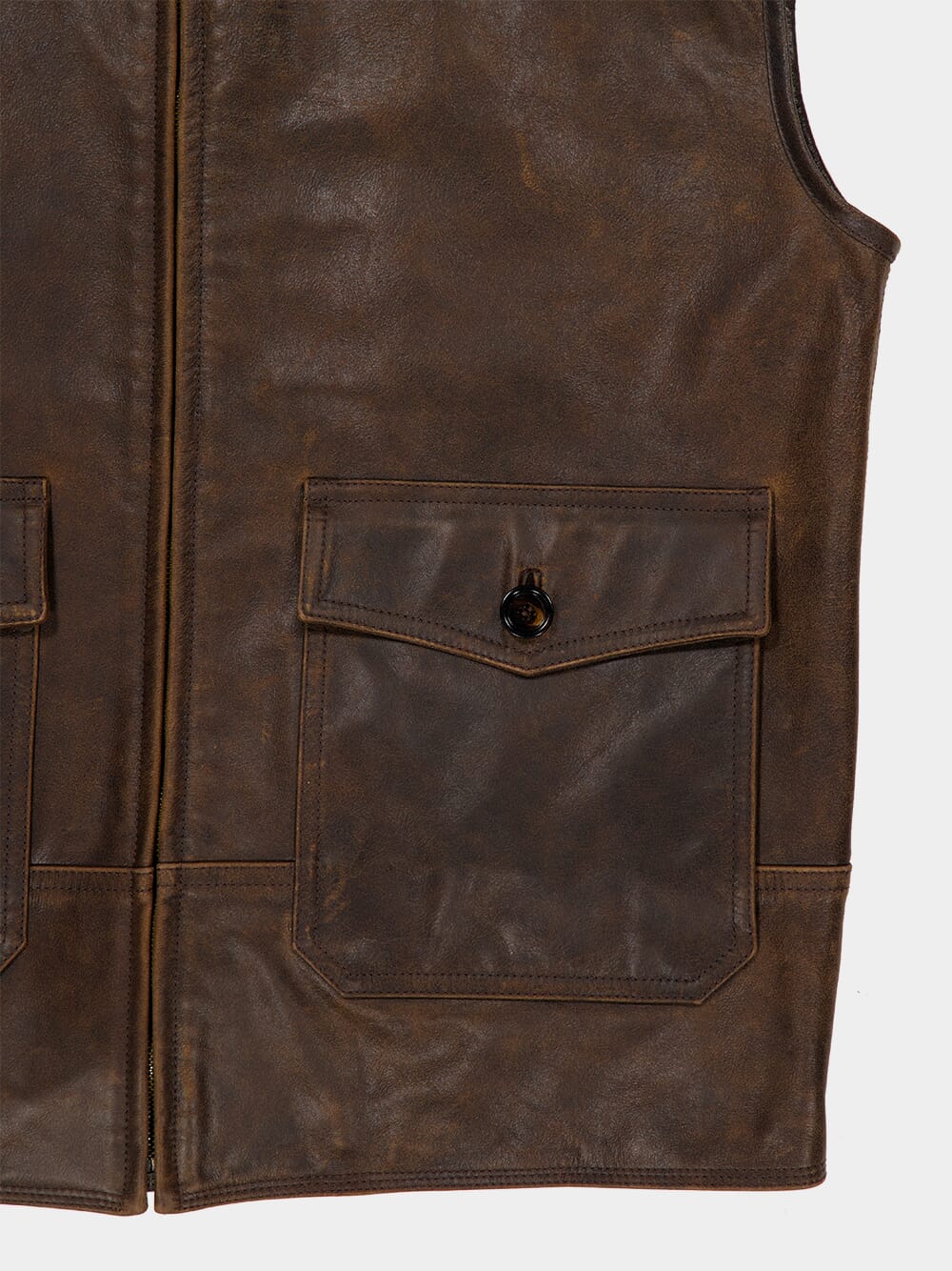 Brown Sleeveless Leather Jacket - Image 4
