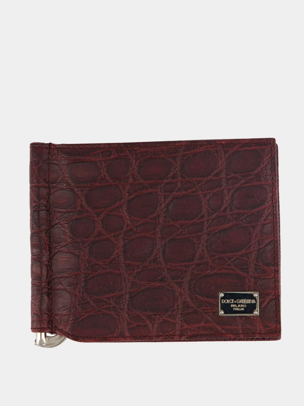 Burgundy Caiman Leather Bifold Wallet