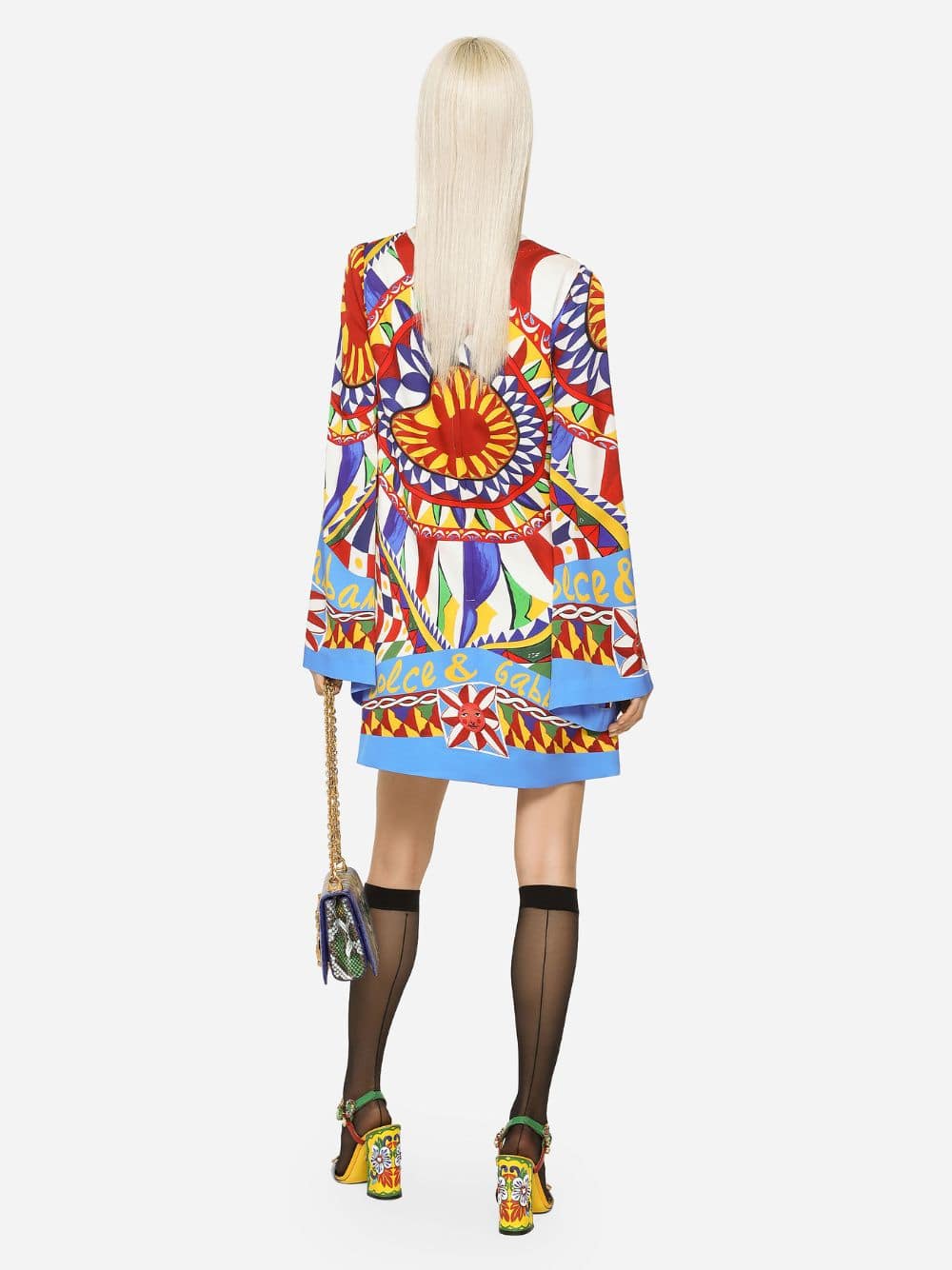 Carretto-Print Short Silk Dress - Image 4