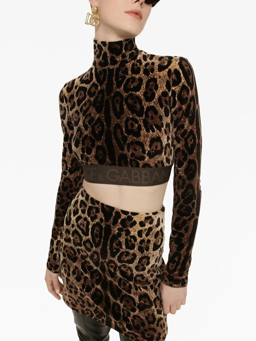 Chenille Turtle-Neck Top with Leopard-Print Jacquard
