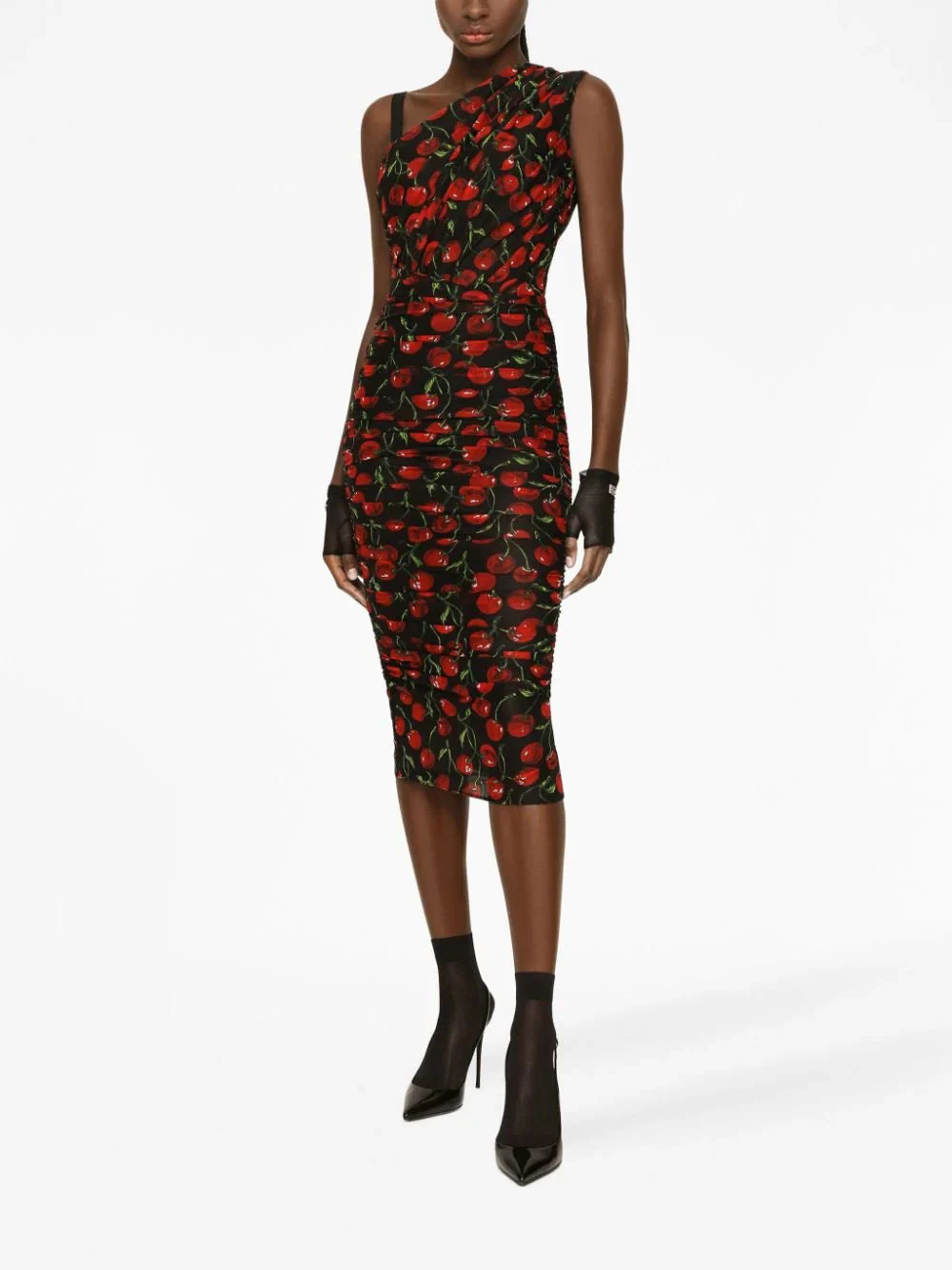 Cherry-Print Ruched Midi Dress - Image 4