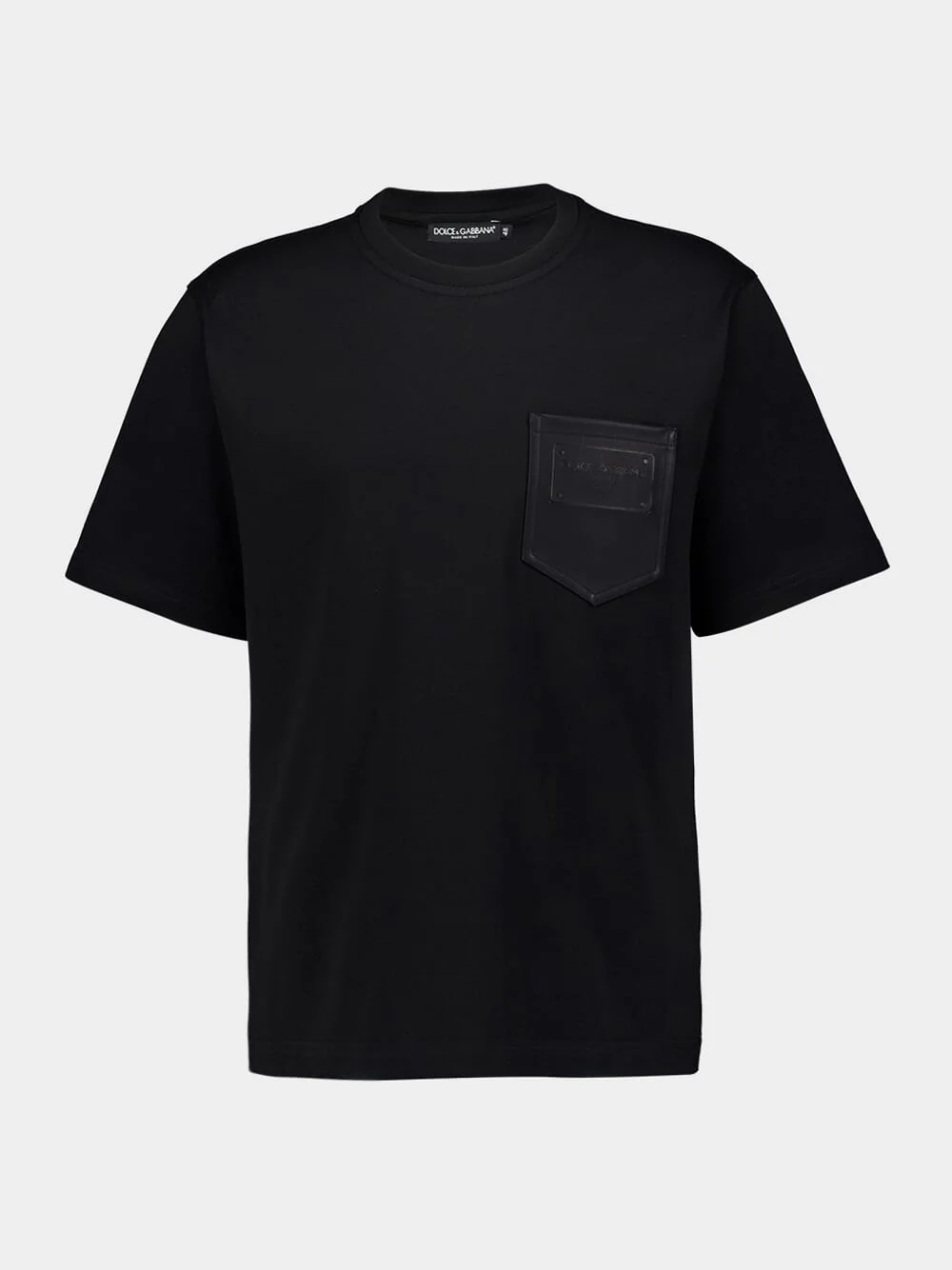 Black Cotton T-Shirt with Leather Pocket