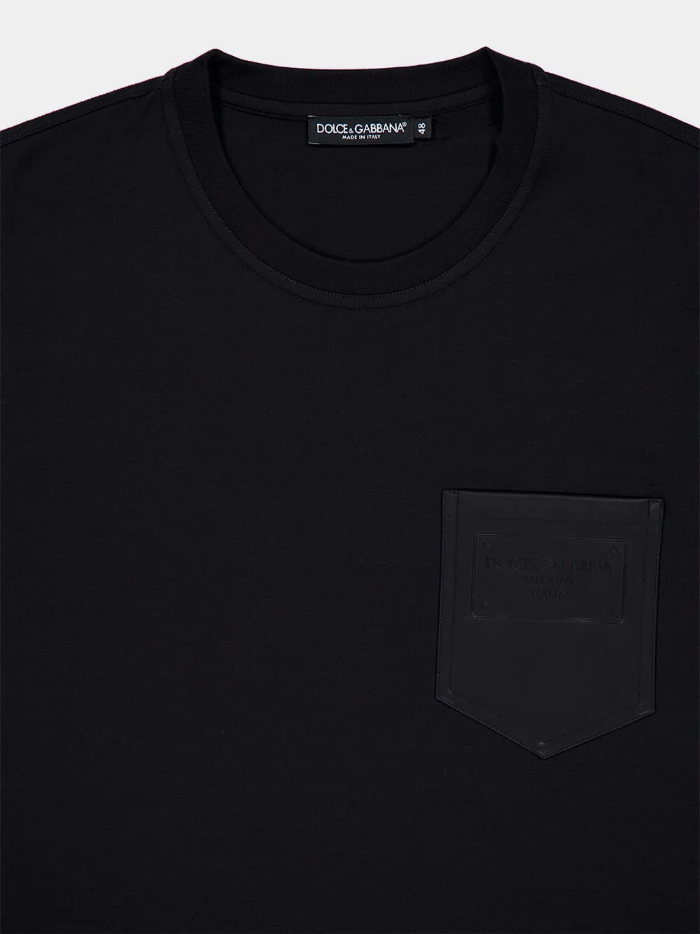 Black Cotton T-Shirt with Leather Pocket - Image 3
