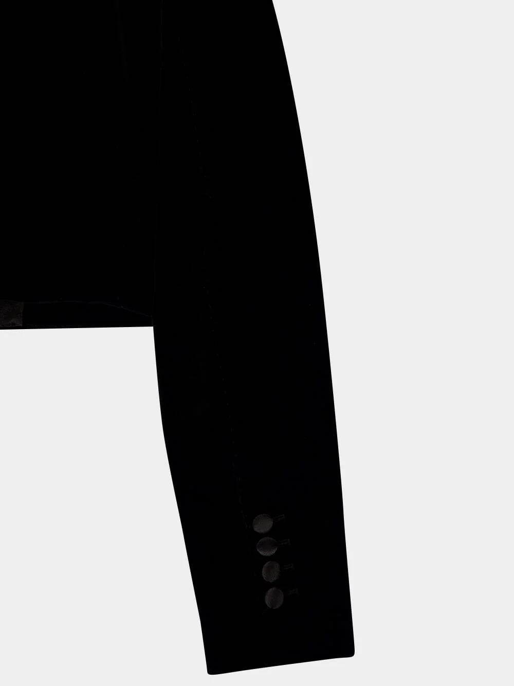 Black Cropped Double-Breasted Velvet Tuxedo Blazer - Image 4