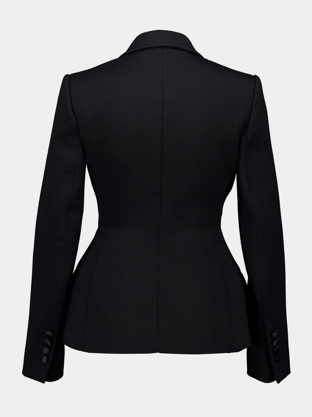 Black Double-Breasted Stretch Wool Tuxedo Jacket - Image 2