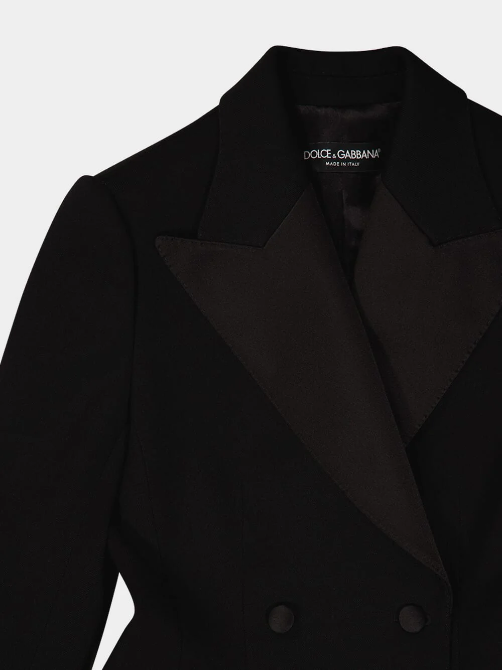 Black Double-Breasted Stretch Wool Tuxedo Jacket - Image 3