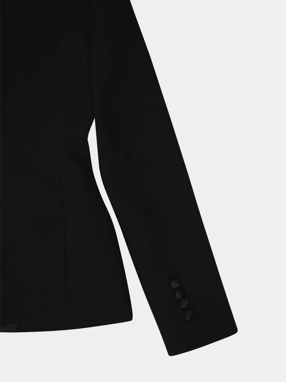 Black Double-Breasted Stretch Wool Tuxedo Jacket - Image 4