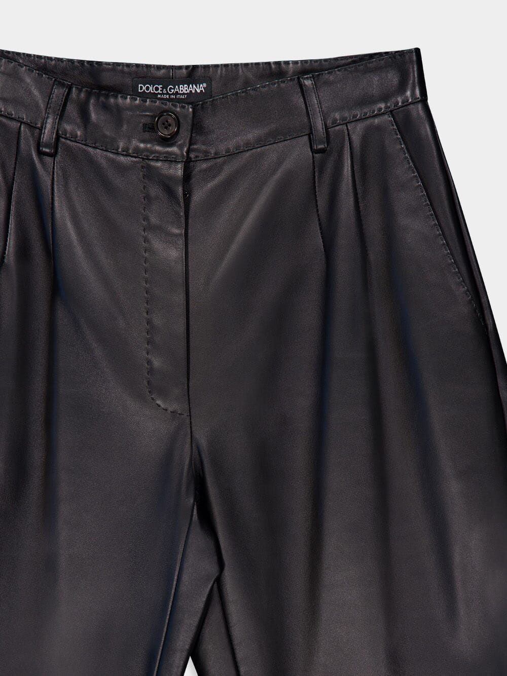 Black High-Waist Leather Trousers - Image 3