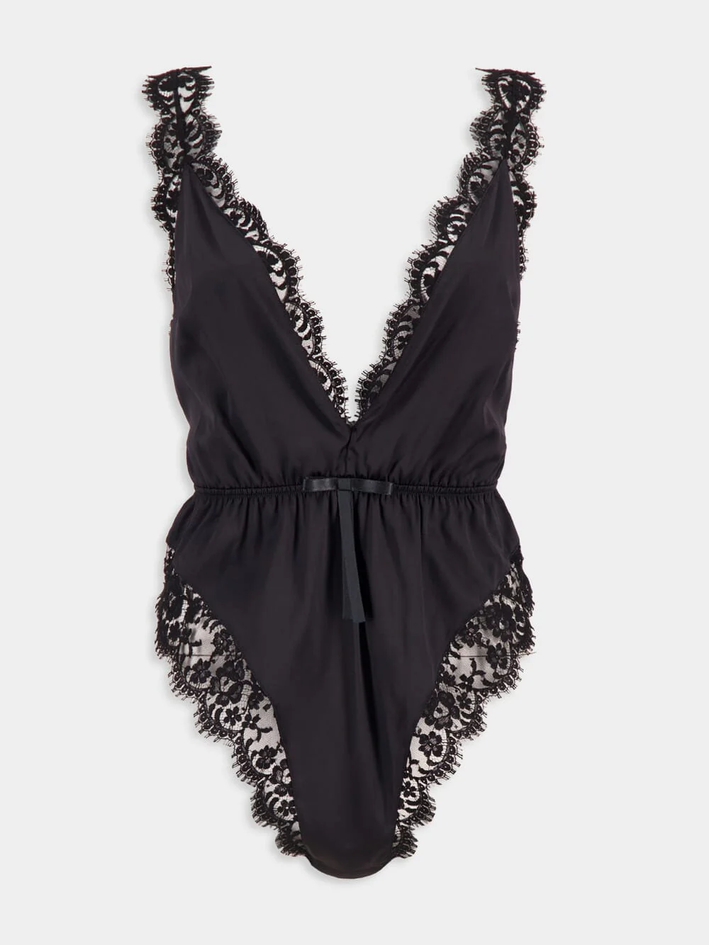 Black Lace Satin Bodysuit