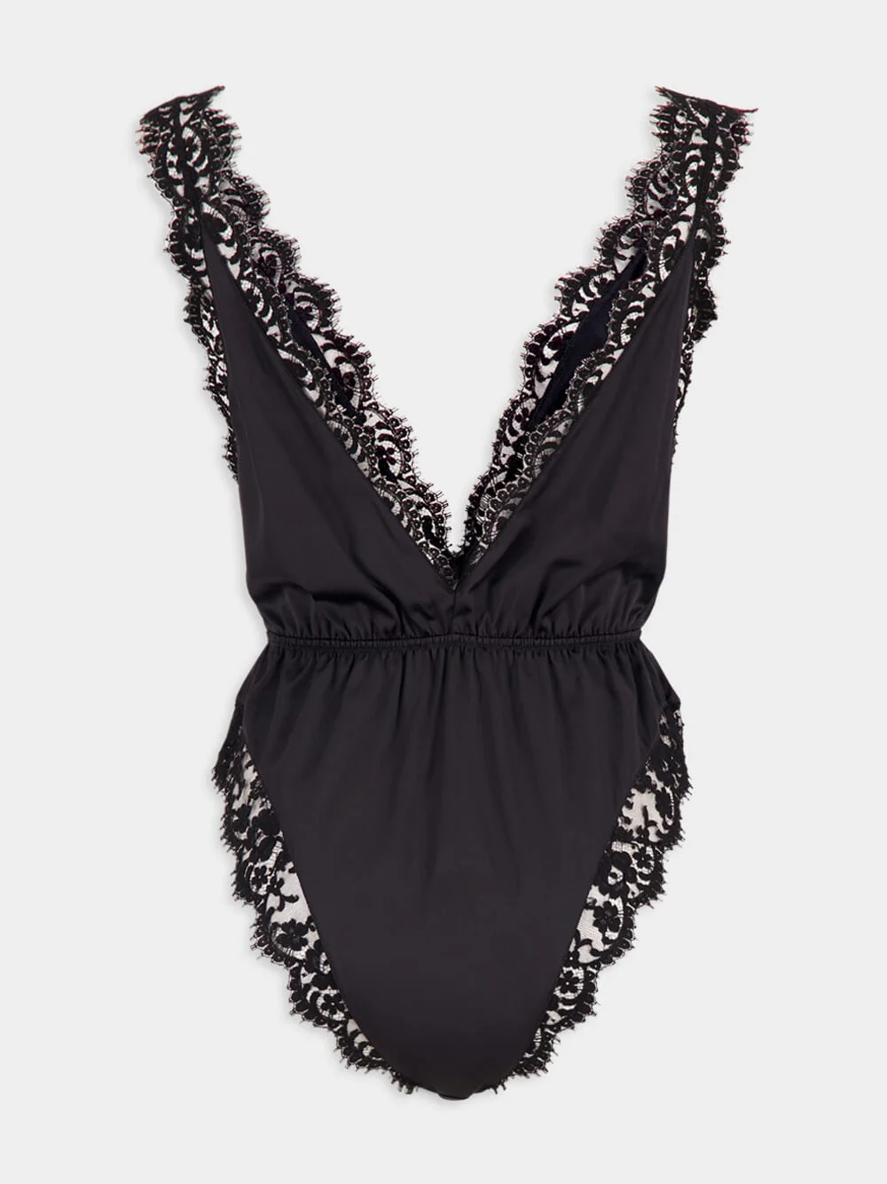 Black Lace Satin Bodysuit - Image 2